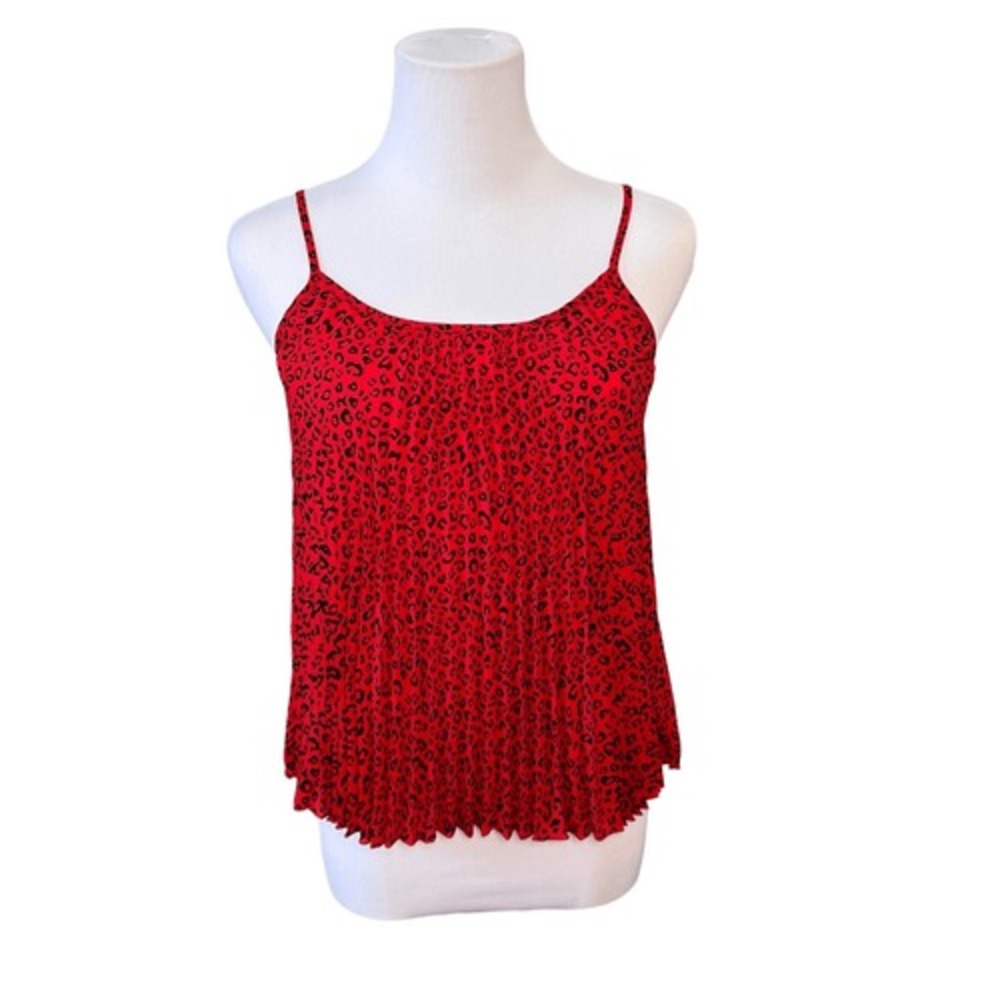 Focused H & M Red Cheetah Animal Print Pleated Cami Adjustable‎ Straps Top 0 NWT